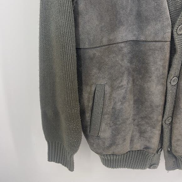 Vintage Mervyn’s leather V-neck knit sweater sleeve button up cardigan jacket L - Picture 3 of 7
